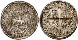 1718. Felipe V. Segovia. J. 2 reales. (AC. 948). Buen ejemplar. 5,77 g. MBC+/EBC-.