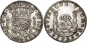 1739. Felipe V. México. MF. 8 reales. (AC. 1453). Columnario. Limpiada. 26,64 g. (MBC/MBC-).