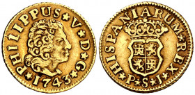 1743. Felipe V. Sevilla. PJ. 1/2 escudo. (AC. 1646). Escasa. 1,75 g. MBC+.
