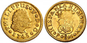 1745. Felipe V. Sevilla. PJ. 1/2 escudo. (AC. 1651). Parte de brillo original. 1,77 g. MBC/MBC+.