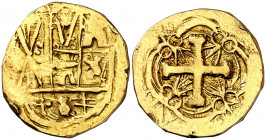 ¿Felipe V?. Santa Fe de Nuevo Reino. 2 escudos. Sirvió como joya. Rara. 6,46 g. (MBC).