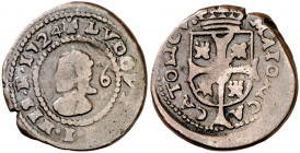 1724. Luis I. Mallorca. 1 treseta. (AC. 2). Fecha perfecta. Visible el nombre del rey. Rara así. 4,31 g. BC+/MBC-.