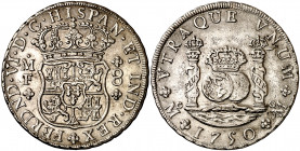 1750. Fernando VI. México. MF. 8 reales. (AC. 474). Columnario. 26,95 g. MBC+/MBC.