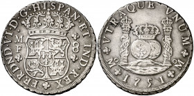 1751. Fernando VI. México. MF. 8 reales. (AC. 475). Columnario. 27,08 g. MBC+/MBC.