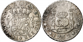 1752. Fernando VI. México. MF. 8 reales. (AC. 477). Columnario. Rayitas en anverso. 26,61 g. MBC.