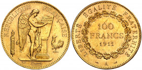 Francia. 1911. III República. 100 francos. (Fr. 590) (Kr. 858). Leves rayitas. AU. 32,17 g. EBC.