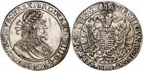 Hungría. 1652. Fernando III. KB (Kremnitz). 1 taler. (Kr. 107). Rayita. Bella. Rara y más así. AG. 28,22 g. EBC.