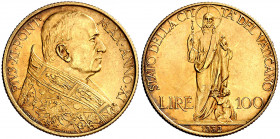 Vaticano. 1932. Pío XI. 100 liras. (Fr. 283) (Kr. 9). ANNO XI. Rayita. AU. 8,78 g. EBC+.