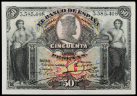 1907. 50 pesetas. (Ed. B103) (Ed. 319). 15 de julio. Leve doblez. Escaso así. EBC-.