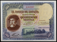 1935. 500 pesetas. (Ed. C16) (Ed. 365). 7 de enero, Hernán Cortés. Una esquina con ligero doblez. Pleno apresto. Raro así. S/C.