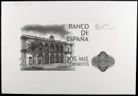 1980. 2000 pesetas. (Ed. 479Pa). 22 de julio, Juan Ramón Jiménez. Prueba de grabado del reverso, en negro. Muy rara. S/C.