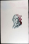 1992. 10000 pesetas. (Ed. falta). 12 de octubre, Jorge Juan. Prueba de grabado tricolor (negro, verde y lila) del busto. Muy rara. S/C.