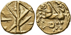 CELTIC, Northeast Gaul. Nervii. Late 2nd-1st century BC. 1/4 Stater (Gold, 13 mm, 1.98 g). Vertical line with diagonal lines at various angles. Rev. C...