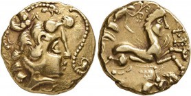 CELTIC, Northwest Gaul. Veneti. 2nd century BC. Stater (Gold, 19 mm, 7.49 g, 6 h). Celticized head of Apollo to right, with strings of pearls ending i...