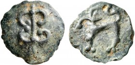 CELTIC, Central Europe. Helvetii. Early 1st century BC. Cast unit (Potin, 19 mm, 3.74 g), Zürcher type. Thunderbolt. Rev. Mountain goat standing left,...