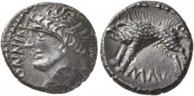 CELTIC, Central Europe. Rauraci. Circa 50-30 BC. Quinarius (Silver, 12 mm, 1.46 g, 1 h). NINNO Draped bust of youthful male to left, with wing in his ...