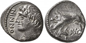 CELTIC, Central Europe. Rauraci. Circa 50-30 BC. Quinarius (Silver, 12 mm, 1.59 g, 3 h). NINNO Draped bust of youthful male to left, with wing in his ...