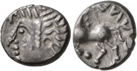 CELTIC, Central Europe. Uncertain tribe. Mid to late 1st century BC. Quinarius (Silver, 12 mm, 1.59 g, 10 h), Altenburg-Rheinau type. Male head to lef...