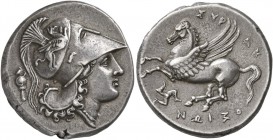 SICILY. Syracuse. Agathokles, 317-289 BC. Stater (Silver, 22 mm, 8.49 g, 9 h), circa 317-306/5. Head of Athena to right, wearing crested Corinthian he...