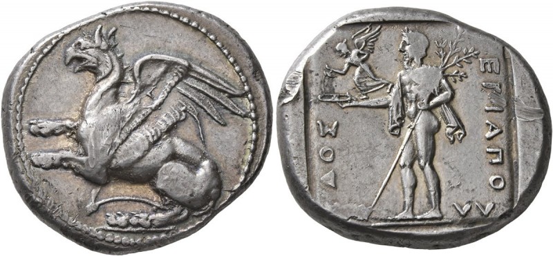 THRACE. Abdera. Circa 411/0-386/5 BC. Stater (Silver, 24 mm, 12.91 g, 7 h), Apol...