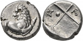 THRACE. Chersonesos. Circa 386-338 BC. Hemidrachm (Silver, 12 mm, 2.42 g). Forepart of a lion to right, head turned back to left. Rev. Quadripartite i...
