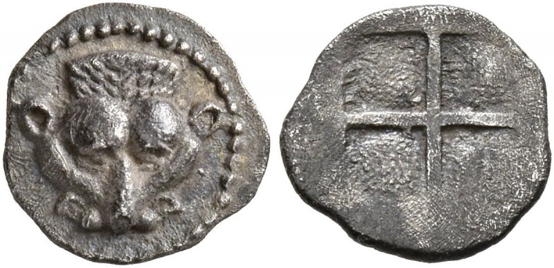 MACEDON. Akanthos. Circa 500-470 BC. 3/4 Obol (Silver, 9 mm, 0.44 g). Facing hea...