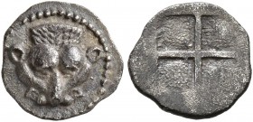 MACEDON. Akanthos. Circa 500-470 BC. 3/4 Obol (Silver, 9 mm, 0.44 g). Facing head of a lioness with neck above. Rev. Quadripartite incuse square with ...