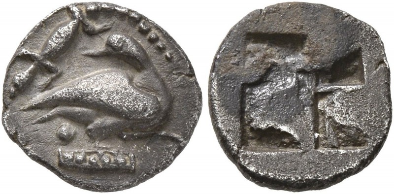 MACEDON. Eion (?). Circa 470-460 BC. Diobol (Silver, 11 mm, 1.04 g). Goose stand...