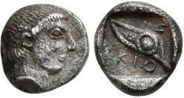 MACEDON. Skione. Circa 480-454/3 BC. Tetrobol (Silver, 11 mm, 2.13 g, 12 h). Male head to right. Rev. Σ-KIO Human eye; all within incuse square. AMNG ...