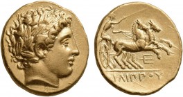 KINGS OF MACEDON. Philip II, 359-336 BC. Stater (Gold, 18 mm, 8.59 g, 7 h), Pella, struck under Philip II or Alexander III, circa 340-328. Laureate he...