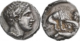 KINGS OF PAEONIA. Lykkeios, circa 359-335 BC. Tetradrachm (Silver, 24 mm, 12.90 g, 2 h), Astibos or Damastion. Laureate head of Apollo to right. Rev. ...