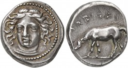 THESSALY. Larissa. Circa 400-380 BC. Drachm (Silver, 19 mm, 6.06 g, 4 h). Head of the nymph Larissa facing slightly to left, wearing hair band and nec...