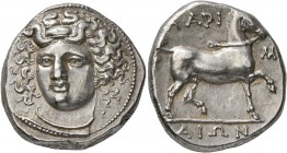 THESSALY. Larissa. Circa 356-342 BC. Stater (Silver, 23 mm, 12.24 g, 5 h). Head of the nymph Larissa facing slightly to left, wearing ampyx, pendant e...