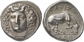 THESSALY. Larissa. Circa 356-342 BC. Drachm (Silver, 19 mm, 6.16 g, 6 h). Head of the nymph Larissa facing slightly to left, wearing ampyx, pendant ea...