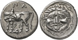 MYSIA. Parion. 4th century BC. Hemidrachm (Silver, 13 mm, 2.34 g, 1 h). ΠΑ/ΡΙ Bull standing left, head turned back to right, on ground line with bee. ...