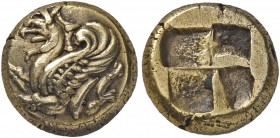 IONIA. Phokaia. Circa 521-478 BC. Hekte (Electrum, 10 mm, 2.45 g). Forepart of a griffin to left; to right, seal downward. Rev. Quadripartite incuse s...