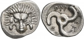 DYNASTS OF LYCIA. Perikles, circa 380-360 BC. 1/3 Stater (Silver, 19 mm, 2.80 g). Facing lion's scalp. Rev. &#x10293;&#x10281;&#x10295;-&#x10286;&#x10...
