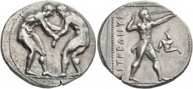 PAMPHYLIA. Aspendos. Circa 400-380 BC. Stater (Silver, 23 mm, 10.86 g, 12 h). Two nude wrestlers, standing and grappling with each other. Rev. ΕΣΤFΕΔΙ...