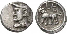 CILICIA. Tarsos. 4th century BC. Obol (Silver, 8 mm, 0.47 g, 9 h). Draped bust of Hermes wearing petasos to left. Rev. &#x1084B;&#x10841; ('bl' in Ara...