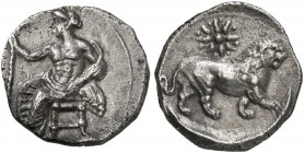CILICIA. Tarsos. Mazaios, satrap of Cilicia, 361/0-334 BC. Obol (Silver, 10 mm, 0.78 g, 1 h). Baaltars seated left, holding lotus-tipped scepter with ...
