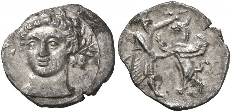 CILICIA. Uncertain. 4th century BC. Obol (Silver, 13 mm, 0.61 g, 4 h). Wreathed ...