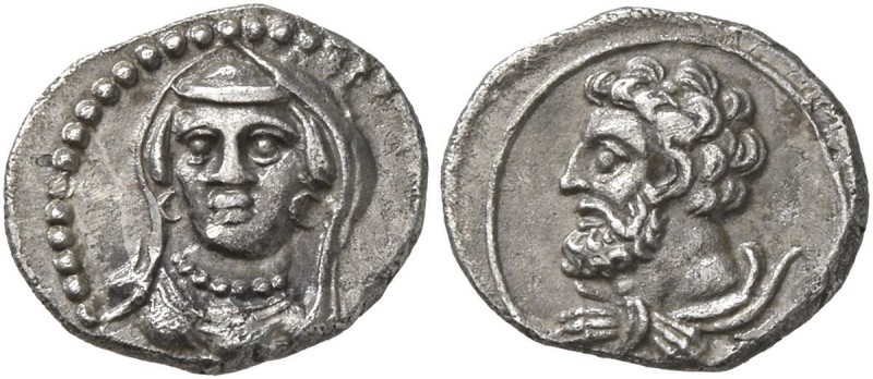 CILICIA. Uncertain. 4th century BC. Obol (Silver, 11 mm, 0.71 g, 6 h). Veiled an...