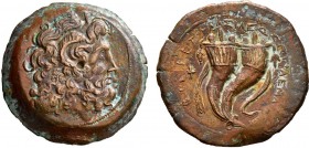 PTOLEMAIC KINGS OF EGYPT. Ptolemy VIII Euergetes II (Physcon), second reign, 145-116 BC. Drachm (Bronze, 47 mm, 82.67 g, 1 h), Kyrene. Diademed head o...