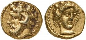 KYRENAICA. Kyrene. Circa 331-322 BC. 1/10 Stater (Gold, 8 mm, 0.89 g, 12 h), Xai..., magistrate. XAI Bearded head of Zeus Ammon to left, wearing horn....