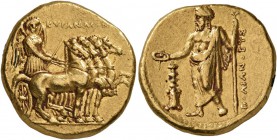 KYRENAICA. Kyrene. Ophellas, Ptolemaic Governor, first reign, circa 322-313 BC. Stater (Gold, 19 mm, 8.65 g, 11 h), Polianthes, magistrate. KYPENAIΩN ...
