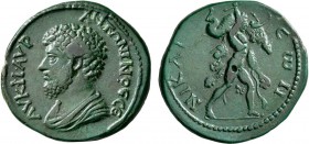 BITHYNIA. Nicaea. Marcus Aurelius, 161-180. Tetrassarion (Bronze, 29 mm, 16.27 g, 1 h), circa 161-162 (?). AY K M AYP ANTΩNINOC CЄ Bare-headed and dra...