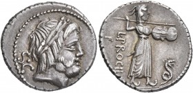 L. Procilius, 80 BC. Denarius (Silver, 20 mm, 3.96 g, 4 h), Rome. S•C Laureate head of Jupiter to right. Rev. L•PROCILI / F Juno Sospita, wearing goat...