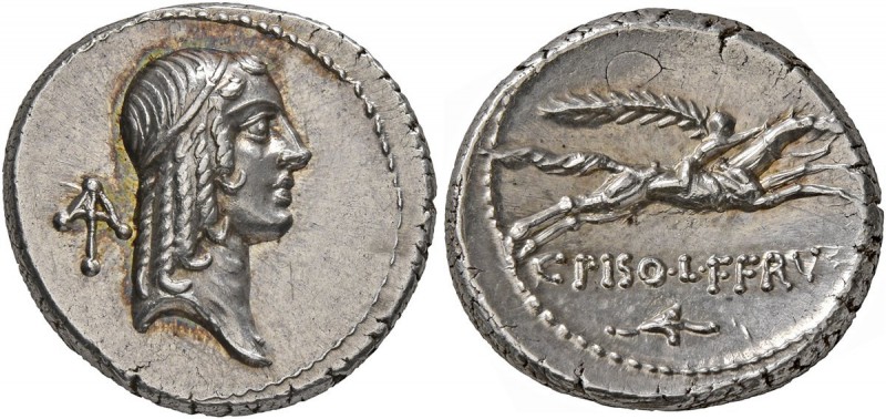 C. Calpurnius L.f. Frugi, 67 BC. Denarius (Silver, 18 mm, 4.05 g, 6 h), Rome. La...