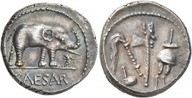 Julius Caesar, 49-44 BC. Denarius (Silver, 18 mm, 3.98 g, 3 h), mint moving with Caesar in Gallia Narbonensis or Hispania Citerior, 49-48. CAESAR Elep...