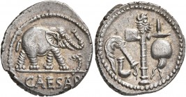 Julius Caesar, 49-44 BC. Denarius (Silver, 19 mm, 3.89 g, 11 h), mint moving with Caesar in Gallia Narbonensis or Hispania Citerior, 49-48. CAESAR Ele...